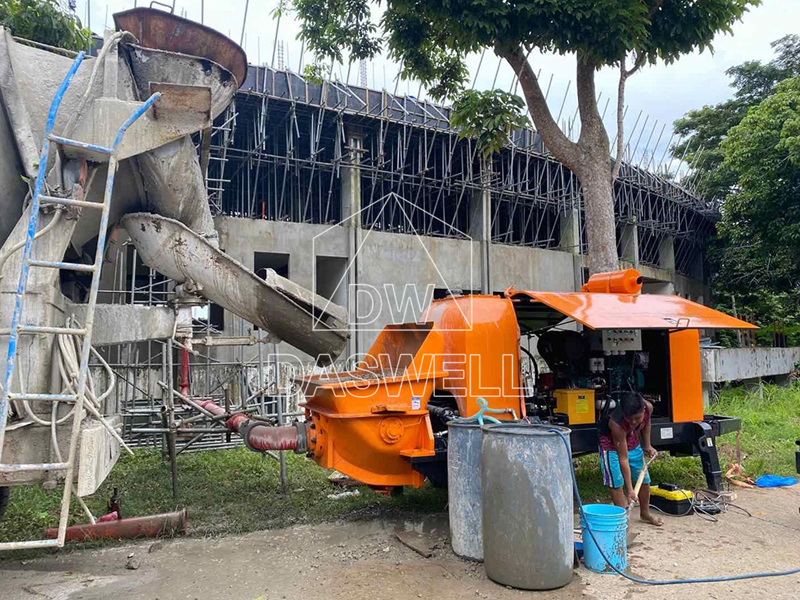 stationary concrete pump in construction site